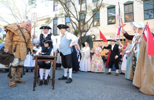 The Lower Cape Fear Chapter reenacts the Stamp Act Revolt in Wilmington, NC on November 14 2015.