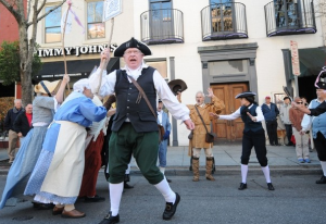 Lower Cape Fear chapter past president Gary Green reenacts the Stamp Act Protests in Wilmington, NC on November 14 2015.