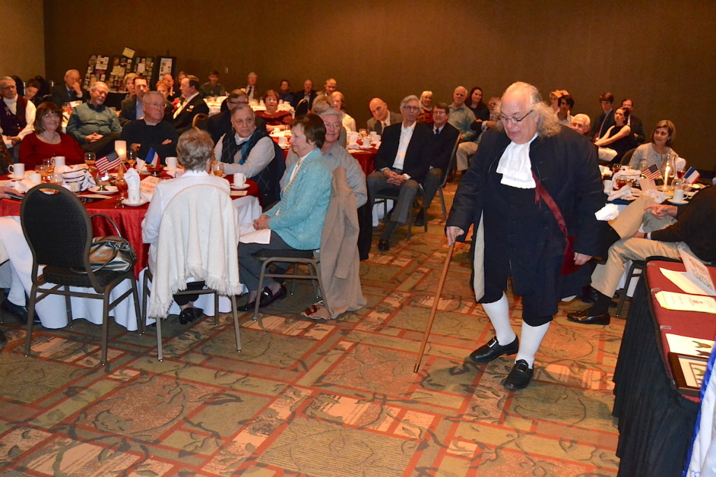 Benjamin Franklin visits Charlotte on February 18 2016 at the Mecklenburg Chapter's annual President's Day Community Dinner.