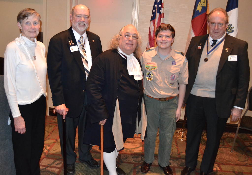 Mecklenburg chapter SAR presented their annual Eagle Scout SAR scholarship to Eagle Scout Bo Carlson on February 18 2016 in Charlotte.