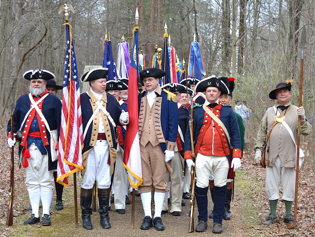 The SAR National Color Guard assembles to march to the Nathanael Greene statue.