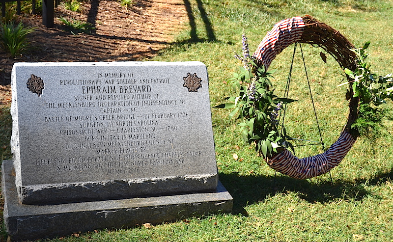 The monument for Patriot Ephraim Brevard in the Old Settlers' Cemetery in Charlotte, NC.