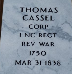 Revolutionary War Patriot Thomas Cassel grave marking on October 21 2017 in Albemarle, NC.